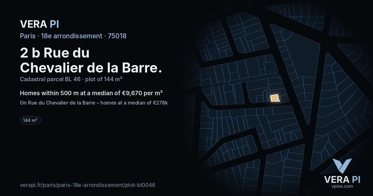 2 b Rue du Chevalier de la Barre, 18e arrondissement at night – the plot lit, the parcels around coloured by the prices near them