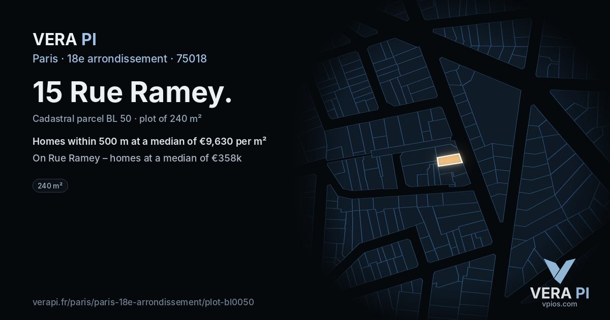 15 Rue Ramey, 18e arrondissement at night – the plot lit, the parcels around coloured by the prices near them