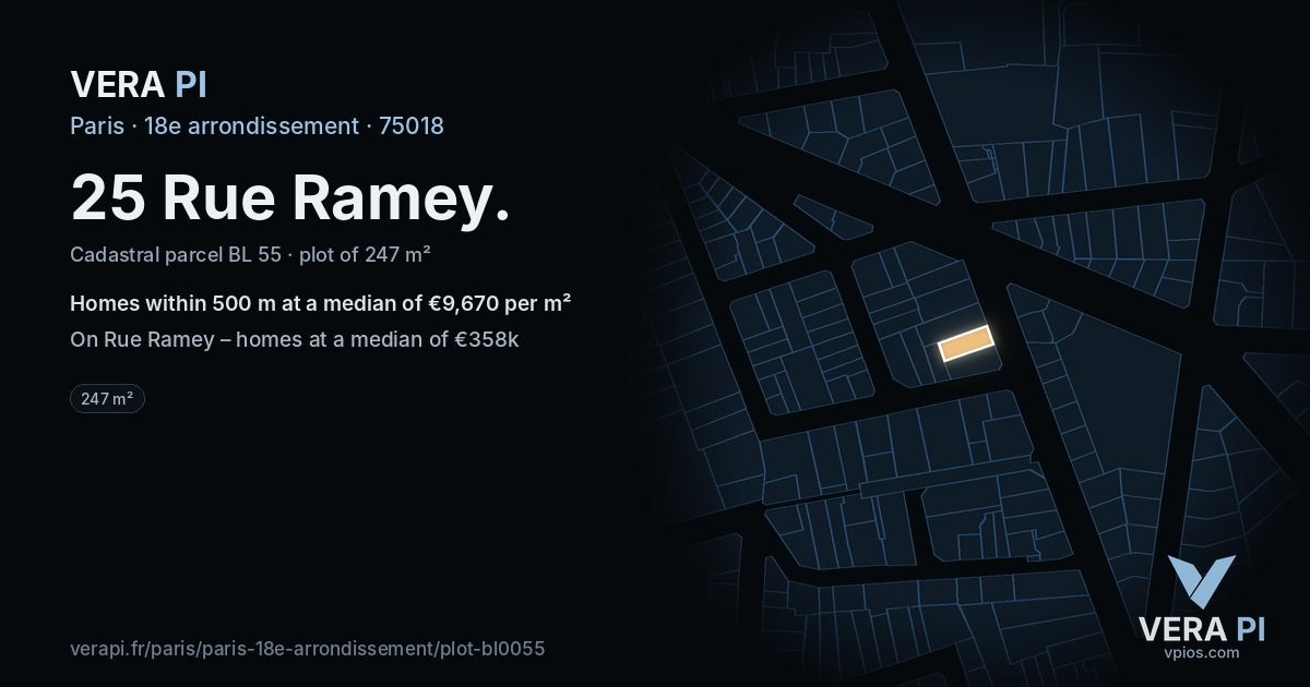 25 Rue Ramey, 18e arrondissement at night – the plot lit, the parcels around coloured by the prices near them