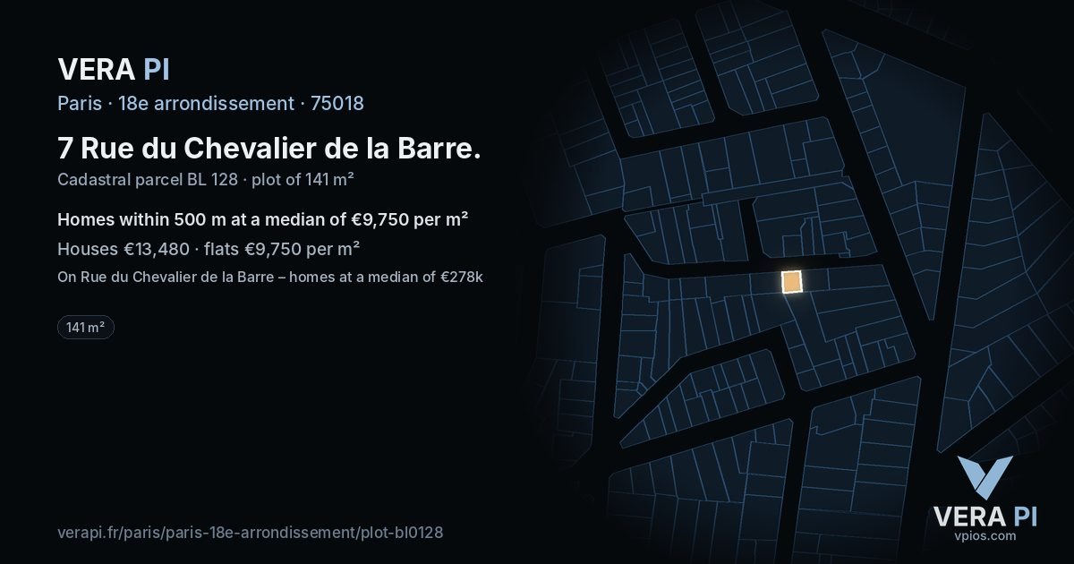 7 Rue du Chevalier de la Barre, 18e arrondissement at night – the plot lit, the parcels around coloured by the prices near them