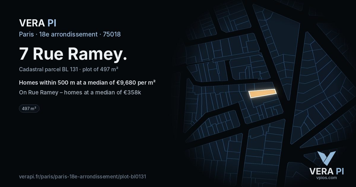 7 Rue Ramey, 18e arrondissement at night – the plot lit, the parcels around coloured by the prices near them