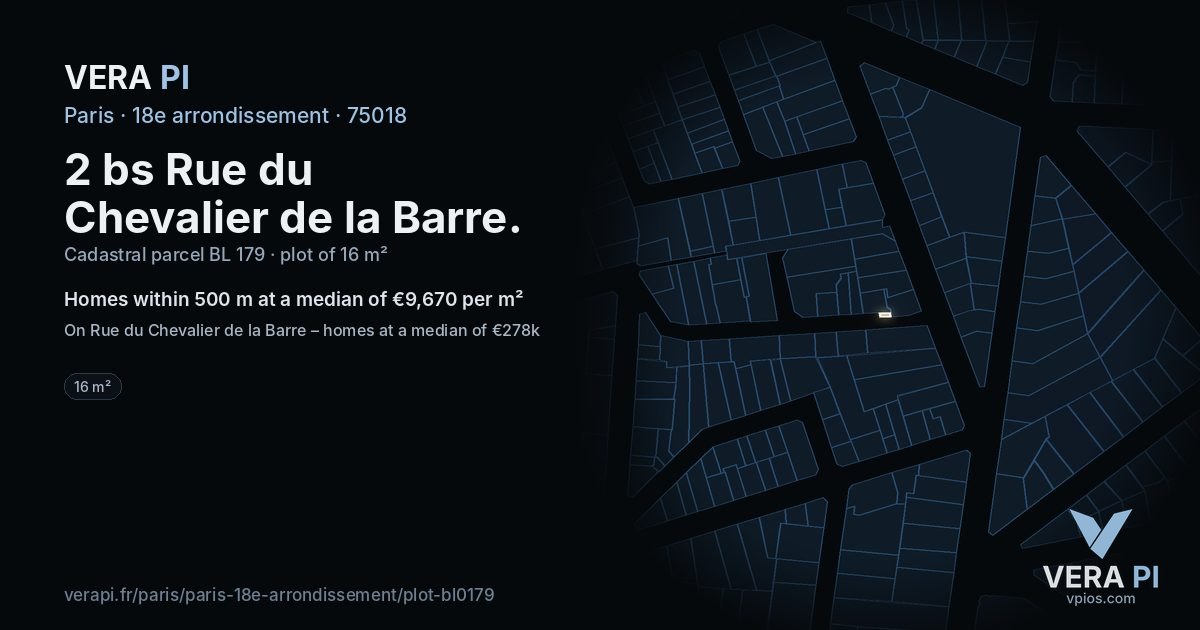 2 bs Rue du Chevalier de la Barre, 18e arrondissement at night – the plot lit, the parcels around coloured by the prices near them