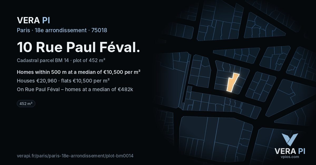 10 Rue Paul Féval, 18e arrondissement at night – the plot lit, the parcels around coloured by the prices near them