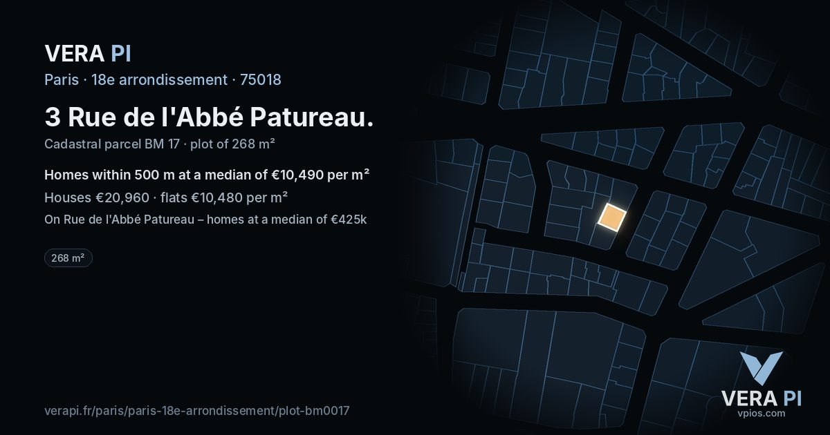 3 Rue de l'Abbé Patureau, 18e arrondissement at night – the plot lit, the parcels around coloured by the prices near them