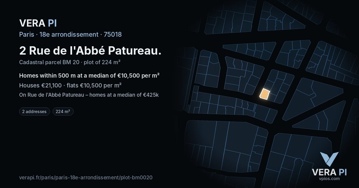 2 Rue de l'Abbé Patureau, 18e arrondissement at night – the plot lit, the parcels around coloured by the prices near them