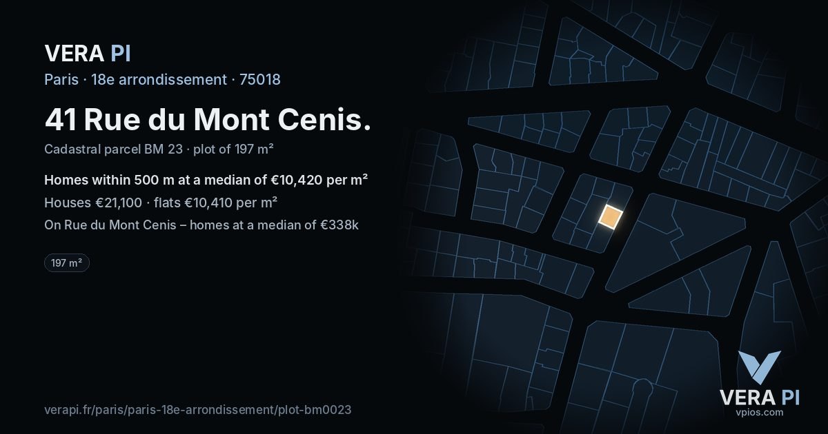 41 Rue du Mont Cenis, 18e arrondissement at night – the plot lit, the parcels around coloured by the prices near them