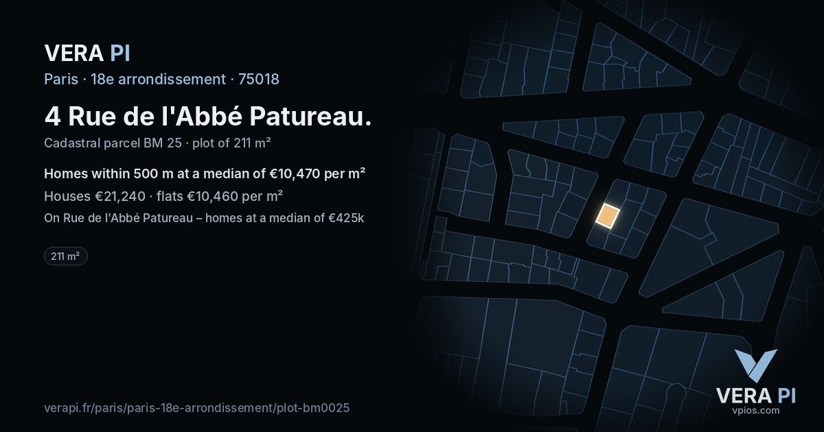 4 Rue de l'Abbé Patureau, 18e arrondissement at night – the plot lit, the parcels around coloured by the prices near them