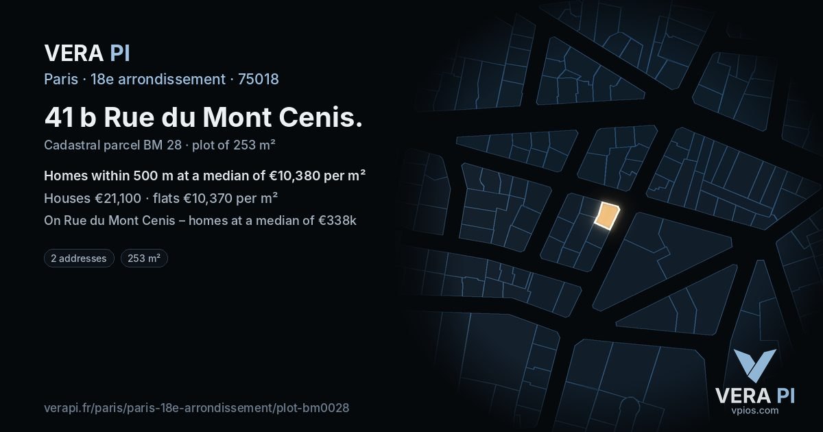 41 b Rue du Mont Cenis, 18e arrondissement at night – the plot lit, the parcels around coloured by the prices near them