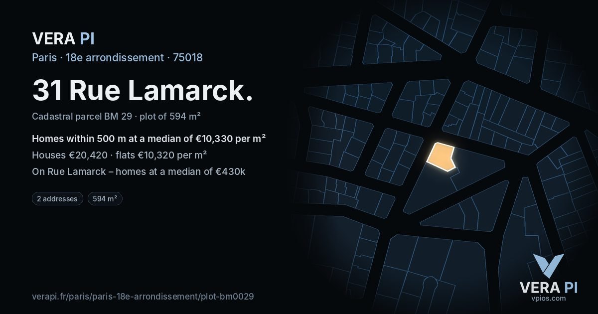 31 Rue Lamarck, 18e arrondissement at night – the plot lit, the parcels around coloured by the prices near them