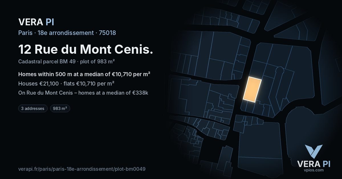 12 Rue du Mont Cenis, 18e arrondissement at night – the plot lit, the parcels around coloured by the prices near them