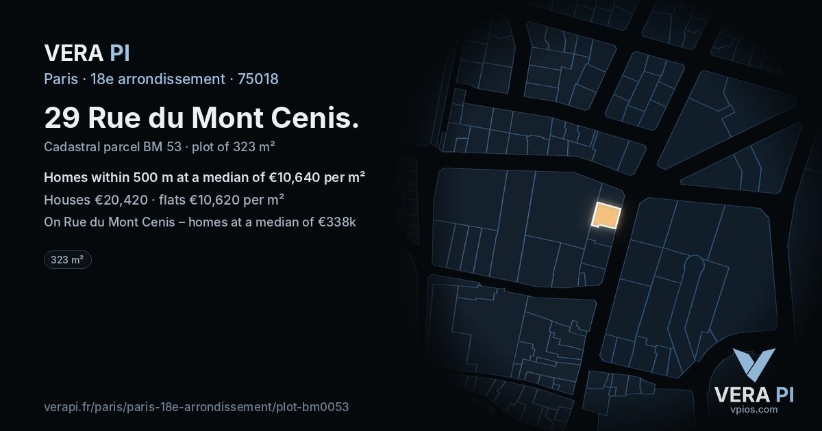 29 Rue du Mont Cenis, 18e arrondissement at night – the plot lit, the parcels around coloured by the prices near them
