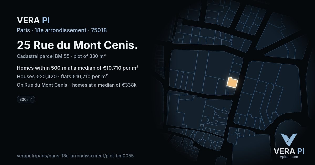 25 Rue du Mont Cenis, 18e arrondissement at night – the plot lit, the parcels around coloured by the prices near them