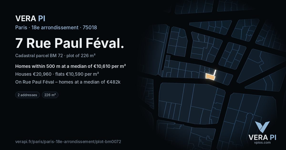 7 Rue Paul Féval, 18e arrondissement at night – the plot lit, the parcels around coloured by the prices near them