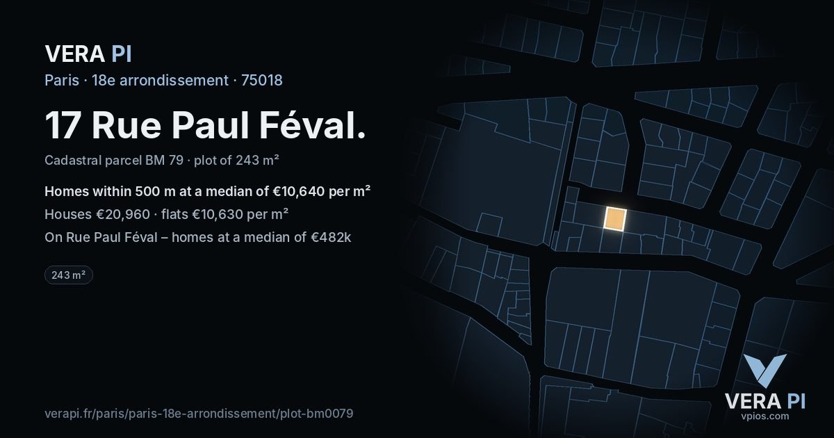 17 Rue Paul Féval, 18e arrondissement at night – the plot lit, the parcels around coloured by the prices near them