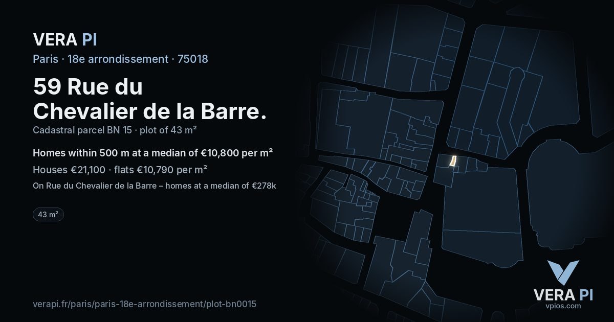 59 Rue du Chevalier de la Barre, 18e arrondissement at night – the plot lit, the parcels around coloured by the prices near them
