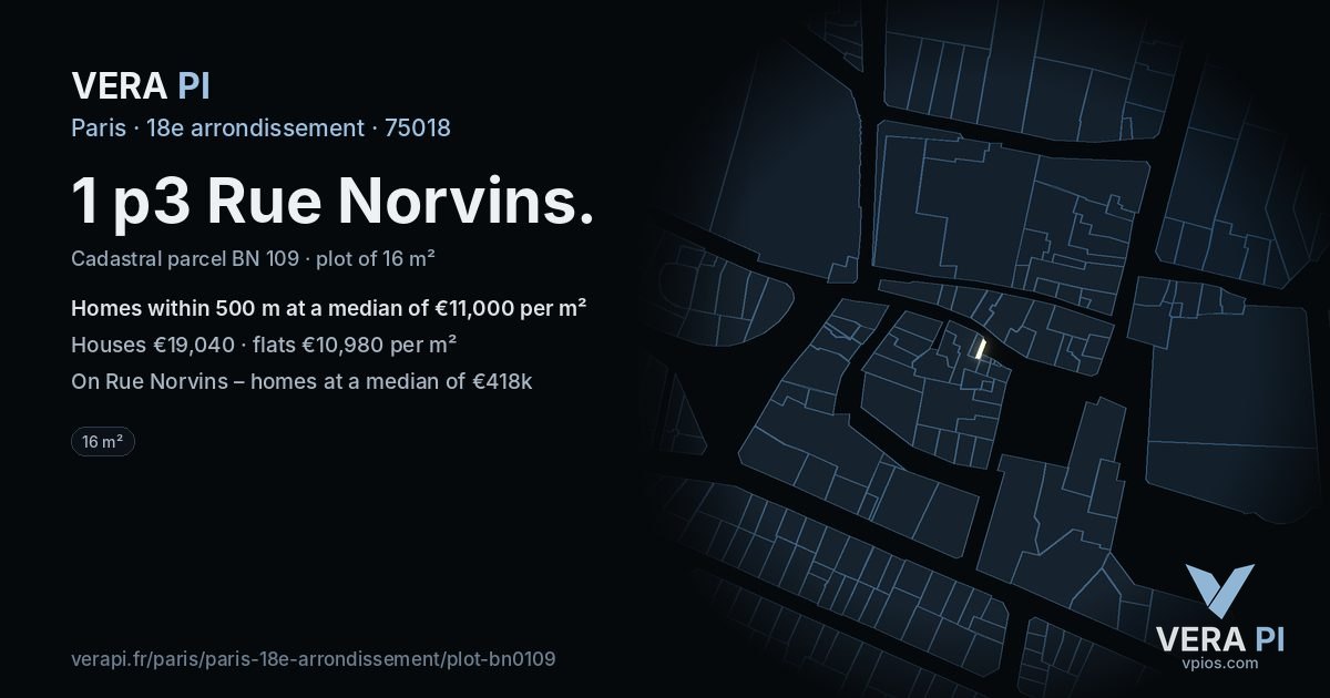 1 p3 Rue Norvins, 18e arrondissement at night – the plot lit, the parcels around coloured by the prices near them