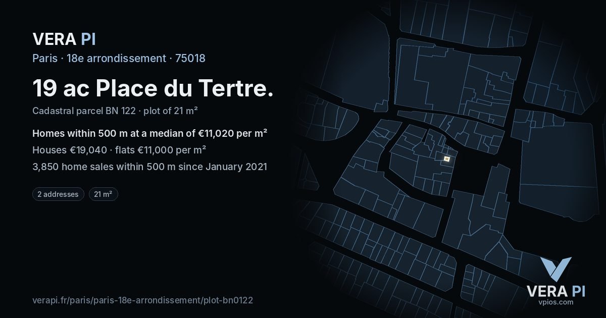 19 ac Place du Tertre, 18e arrondissement at night – the plot lit, the parcels around coloured by the prices near them