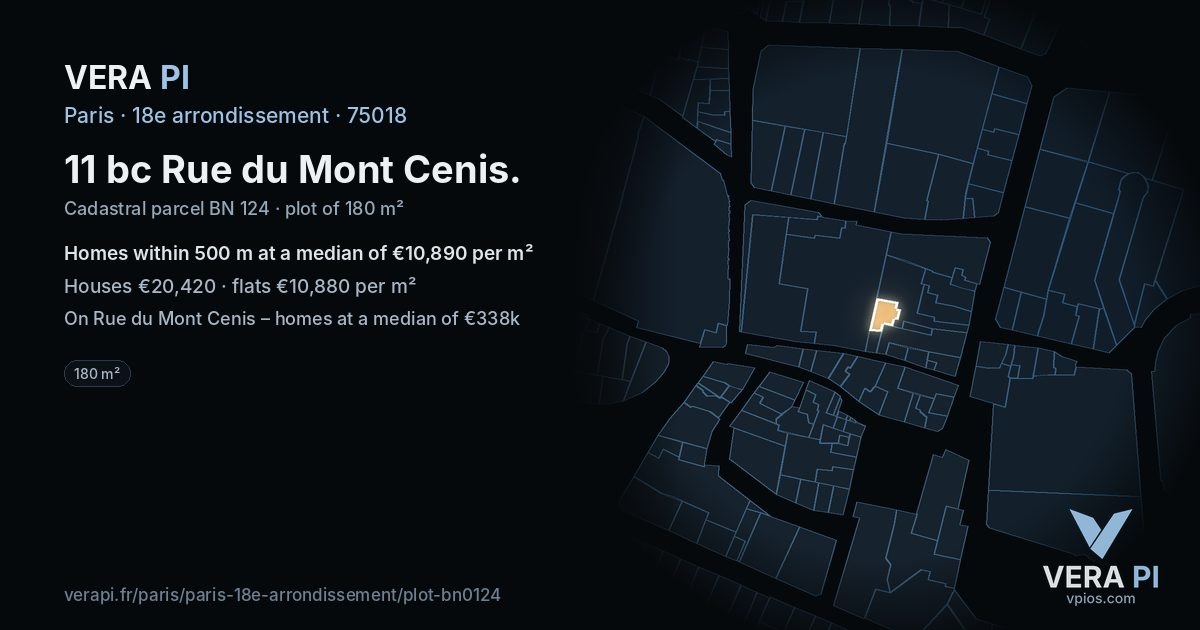 11 bc Rue du Mont Cenis, 18e arrondissement at night – the plot lit, the parcels around coloured by the prices near them
