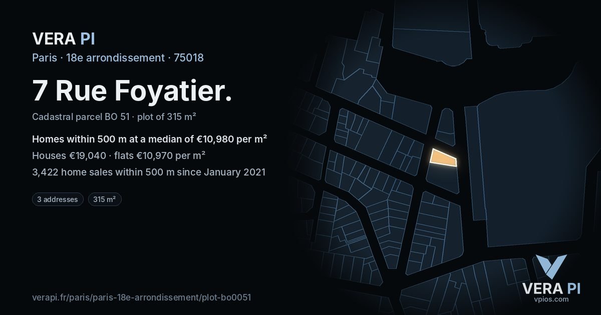 7 Rue Foyatier, 18e arrondissement at night – the plot lit, the parcels around coloured by the prices near them