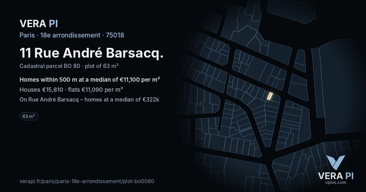 11 Rue André Barsacq, 18e arrondissement at night – the plot lit, the parcels around coloured by the prices near them
