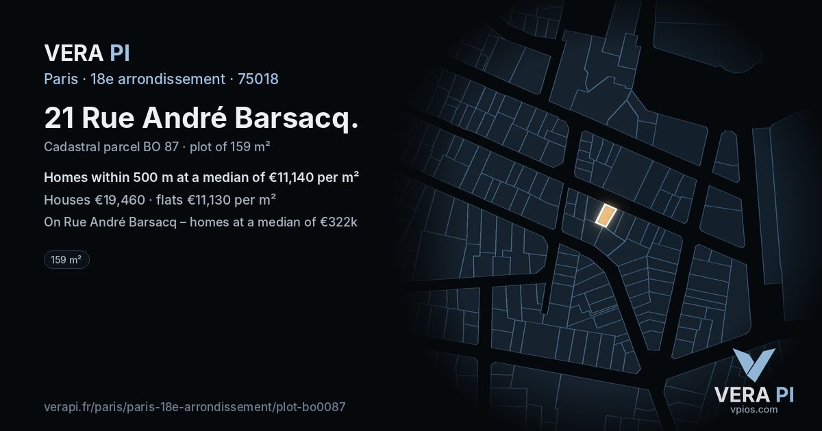 21 Rue André Barsacq, 18e arrondissement at night – the plot lit, the parcels around coloured by the prices near them