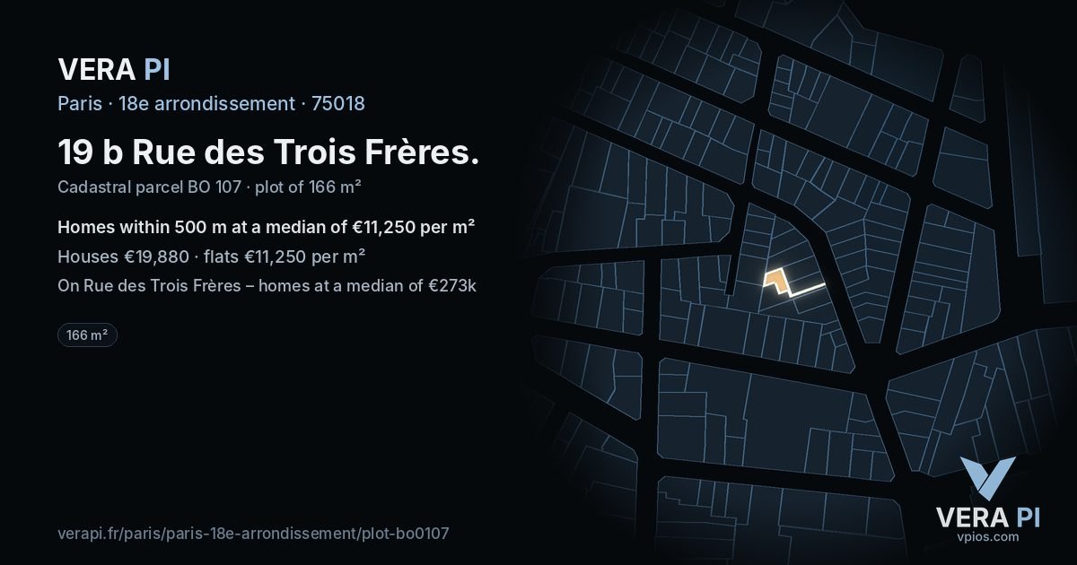 19 b Rue des Trois Frères, 18e arrondissement at night – the plot lit, the parcels around coloured by the prices near them