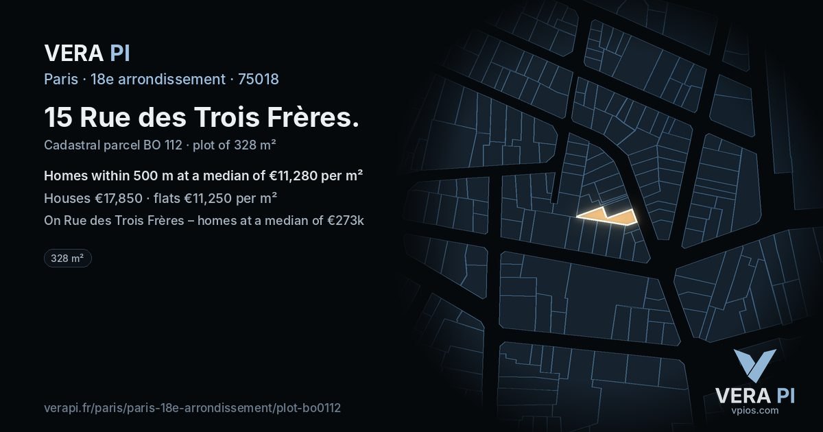 15 Rue des Trois Frères, 18e arrondissement at night – the plot lit, the parcels around coloured by the prices near them