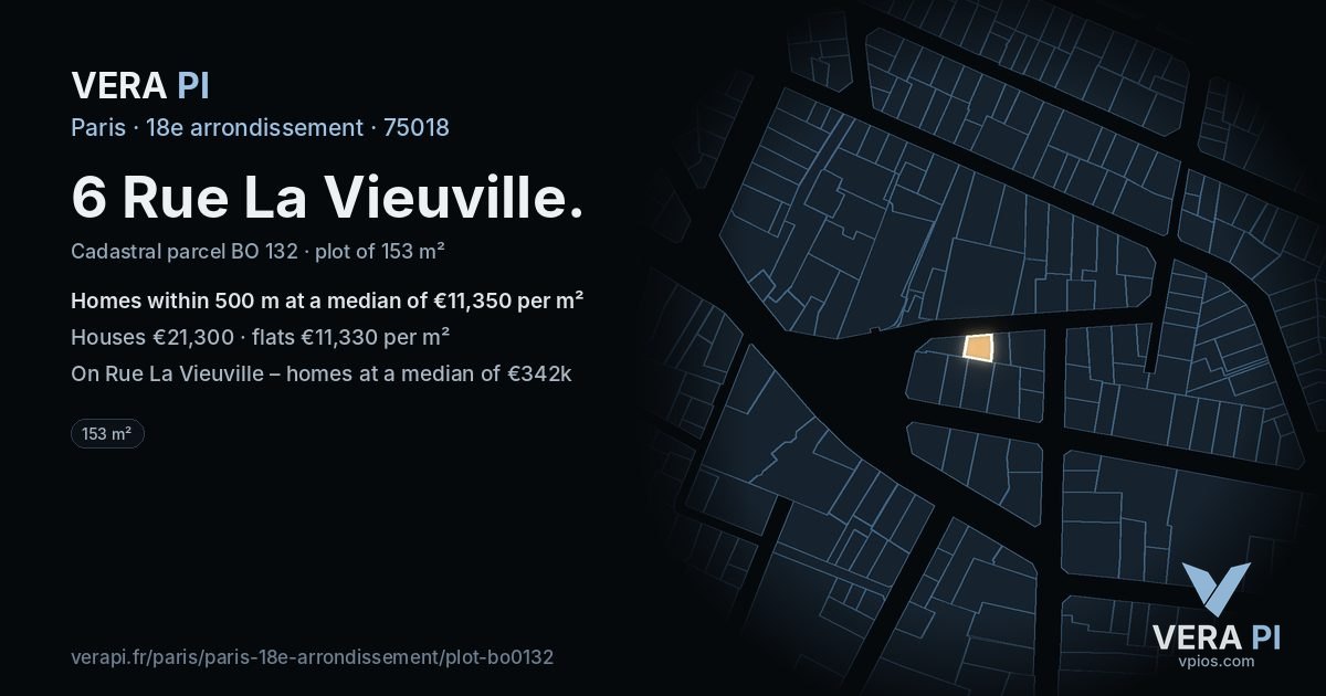 6 Rue La Vieuville, 18e arrondissement at night – the plot lit, the parcels around coloured by the prices near them