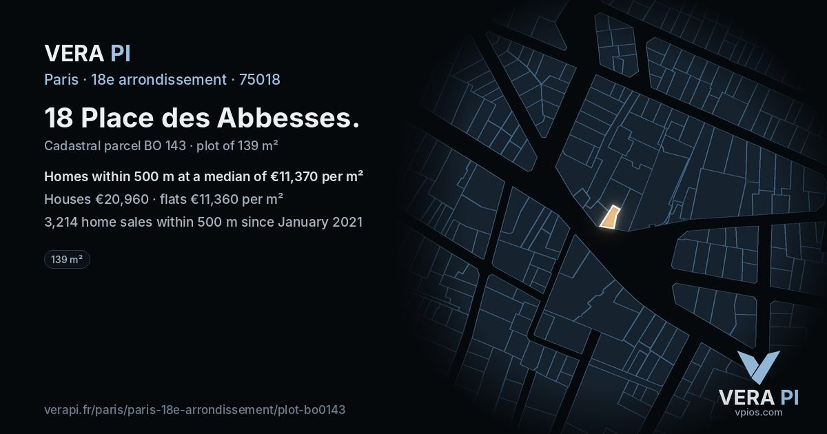 18 Place des Abbesses, 18e arrondissement at night – the plot lit, the parcels around coloured by the prices near them