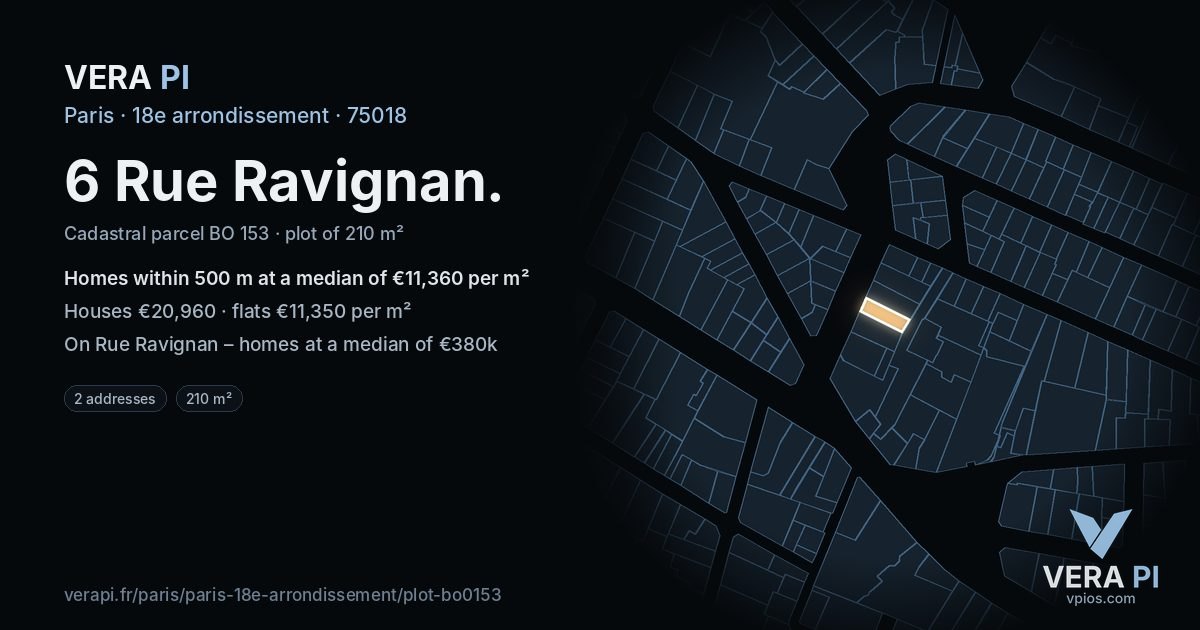 6 Rue Ravignan, 18e arrondissement at night – the plot lit, the parcels around coloured by the prices near them
