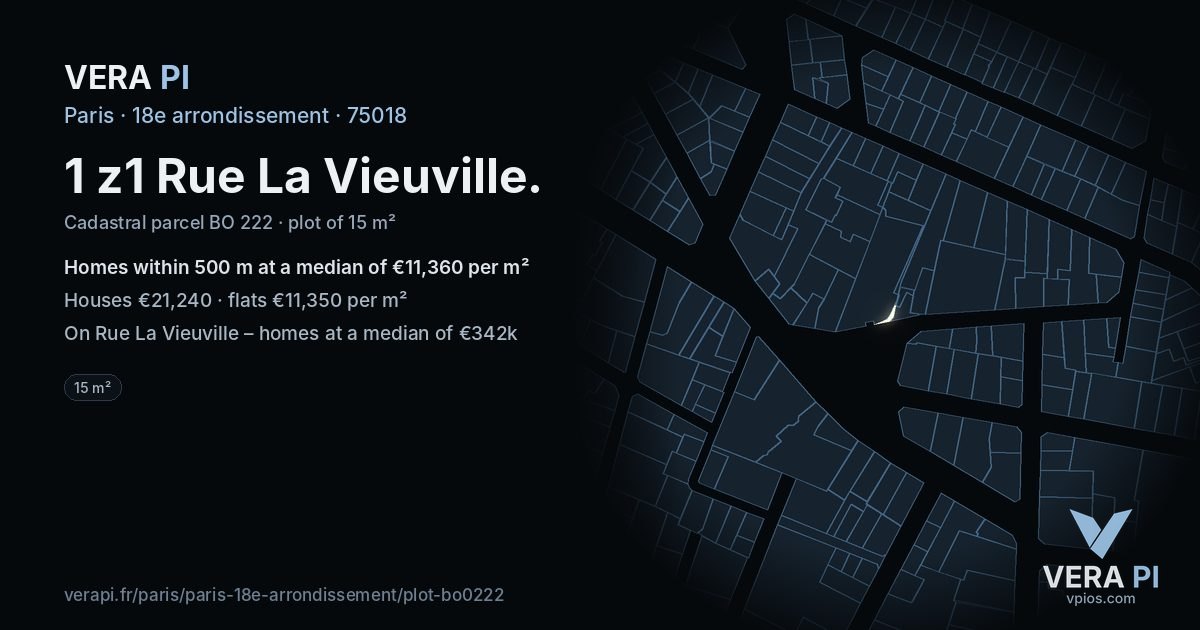 1 z1 Rue La Vieuville, 18e arrondissement at night – the plot lit, the parcels around coloured by the prices near them