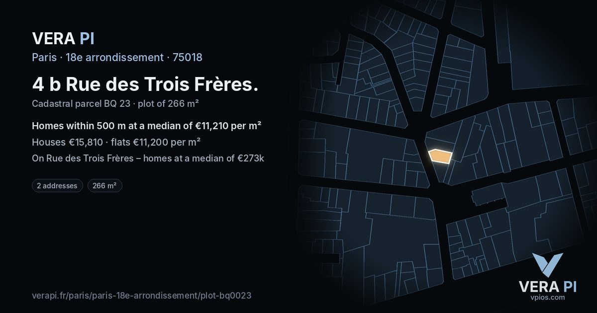 4 b Rue des Trois Frères, 18e arrondissement at night – the plot lit, the parcels around coloured by the prices near them