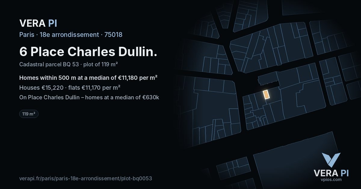 6 Place Charles Dullin, 18e arrondissement at night – the plot lit, the parcels around coloured by the prices near them