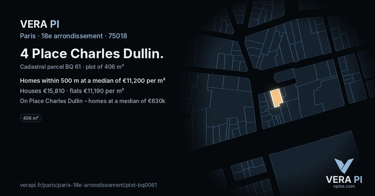 4 Place Charles Dullin, 18e arrondissement at night – the plot lit, the parcels around coloured by the prices near them