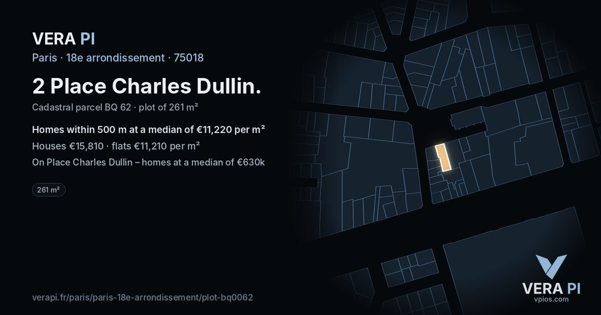 2 Place Charles Dullin, 18e arrondissement at night – the plot lit, the parcels around coloured by the prices near them