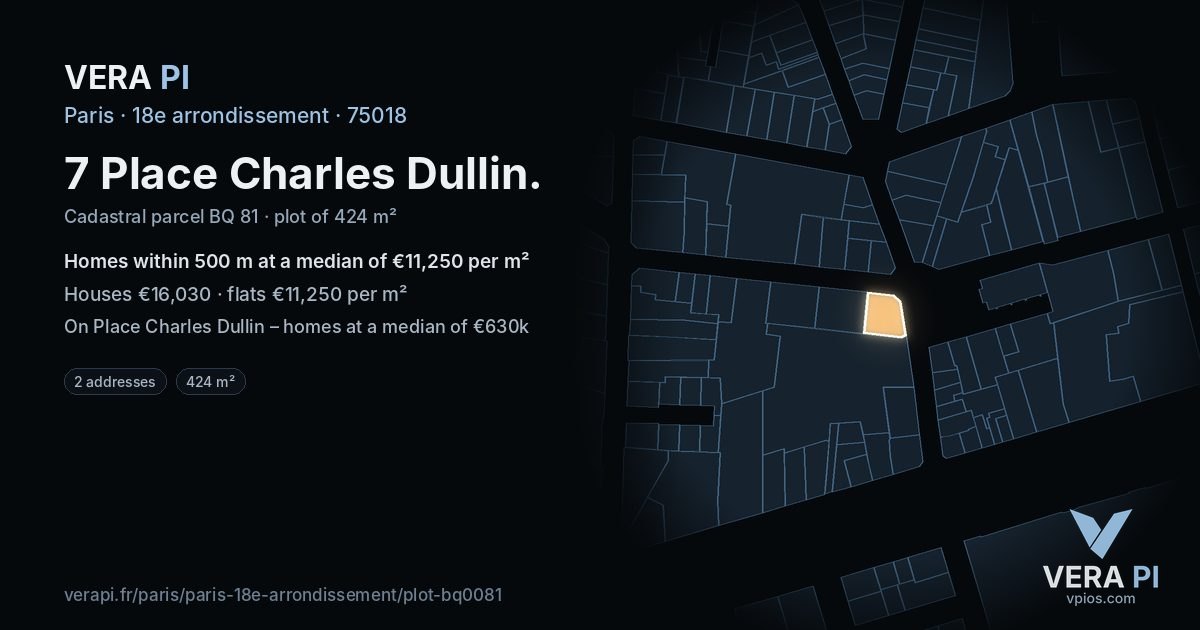 7 Place Charles Dullin, 18e arrondissement at night – the plot lit, the parcels around coloured by the prices near them