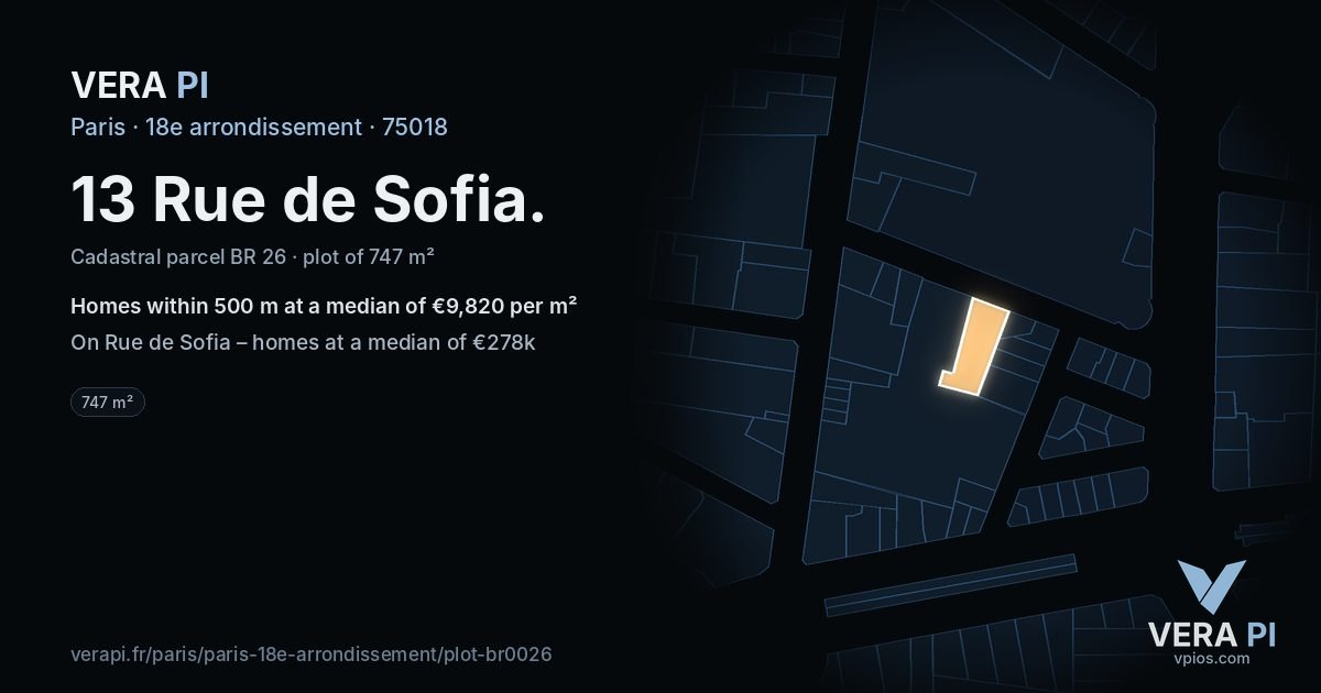 13 Rue de Sofia, 18e arrondissement at night – the plot lit, the parcels around coloured by the prices near them