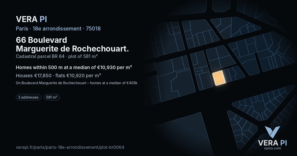 66 Boulevard Marguerite de Rochechouart, 18e arrondissement at night – the plot lit, the parcels around coloured by the prices near them