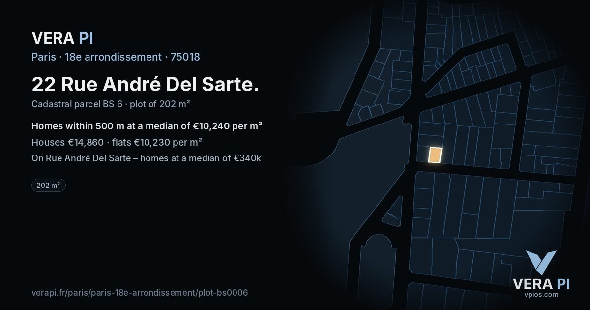 22 Rue André Del Sarte, 18e arrondissement at night – the plot lit, the parcels around coloured by the prices near them