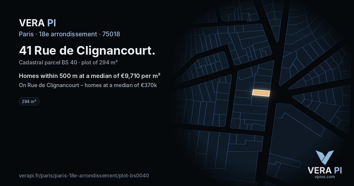 41 Rue de Clignancourt, 18e arrondissement at night – the plot lit, the parcels around coloured by the prices near them