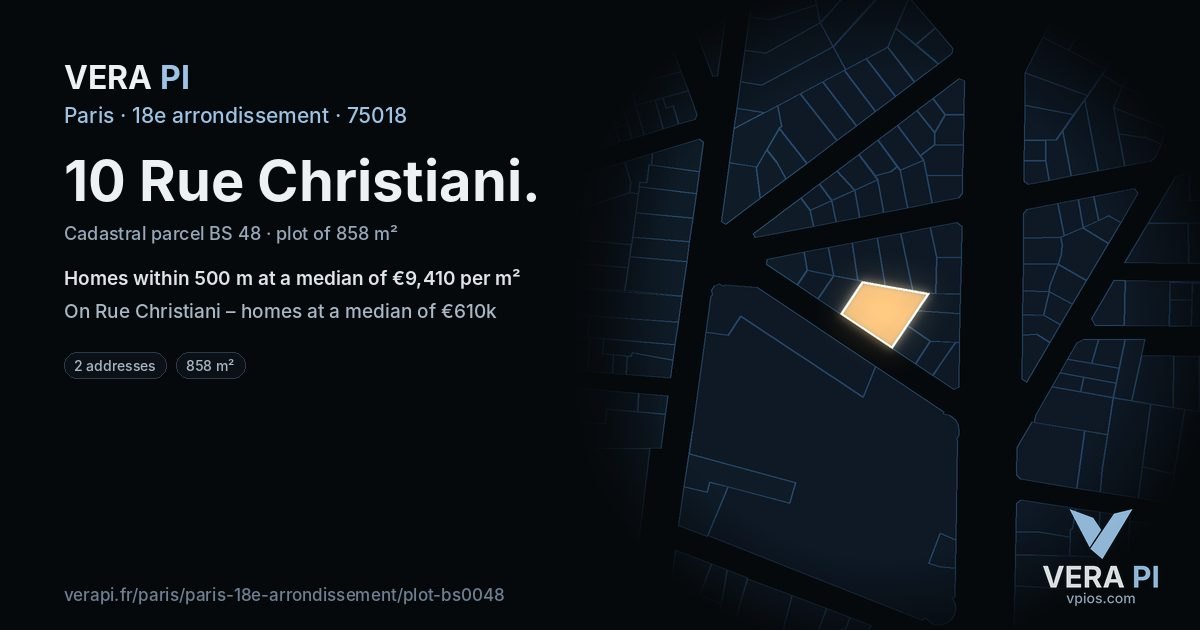 10 Rue Christiani, 18e arrondissement at night – the plot lit, the parcels around coloured by the prices near them
