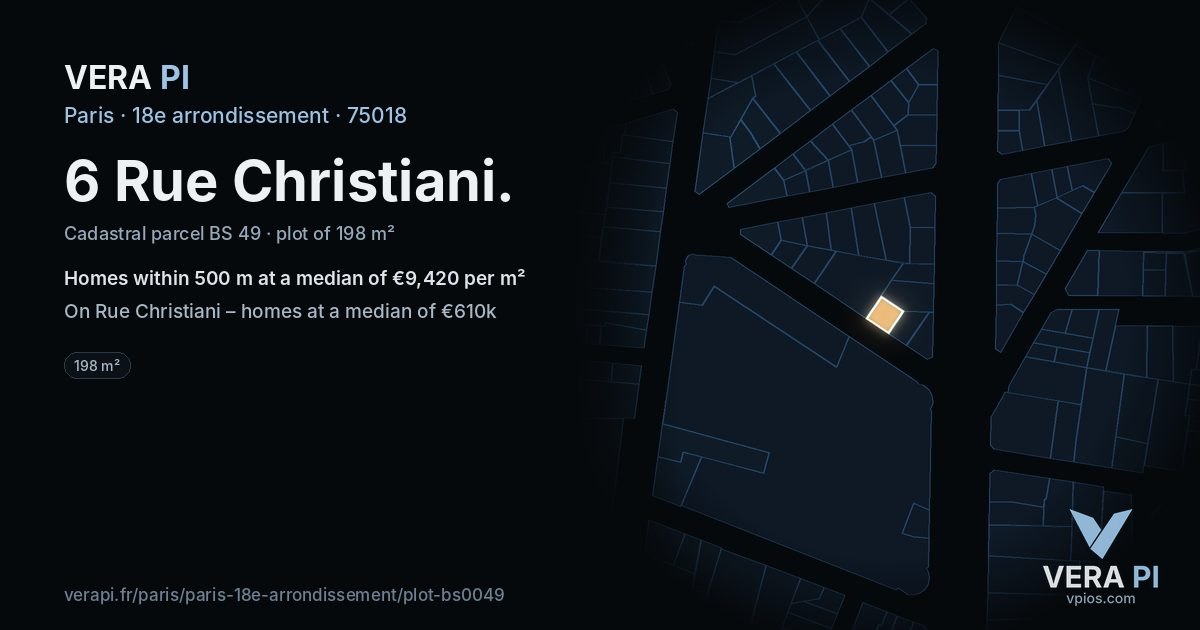 6 Rue Christiani, 18e arrondissement at night – the plot lit, the parcels around coloured by the prices near them