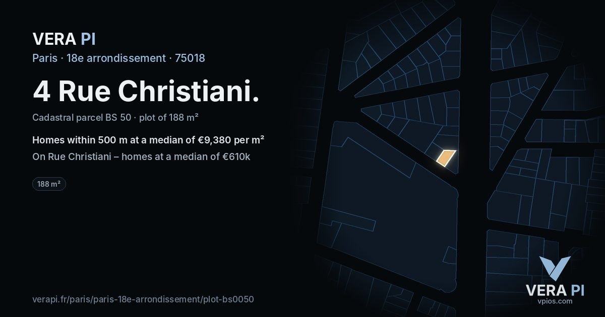 4 Rue Christiani, 18e arrondissement at night – the plot lit, the parcels around coloured by the prices near them