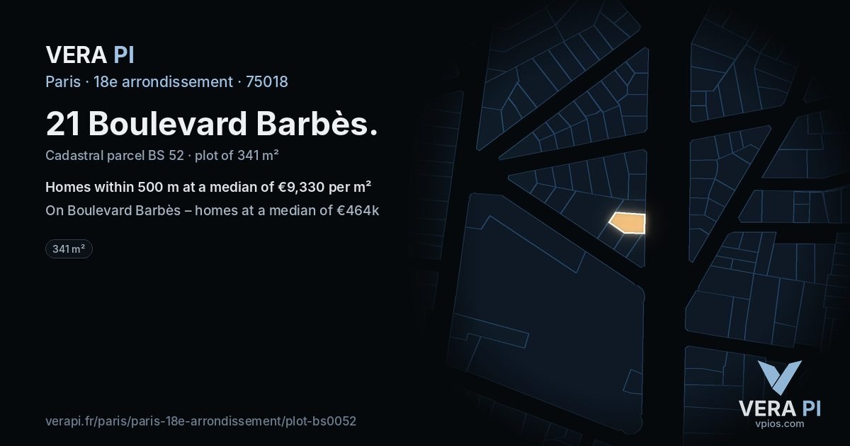 21 Boulevard Barbès, 18e arrondissement at night – the plot lit, the parcels around coloured by the prices near them