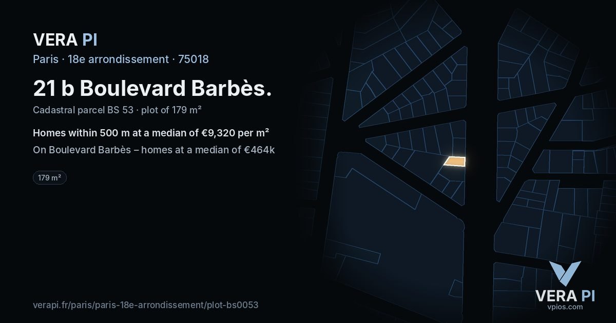 21 b Boulevard Barbès, 18e arrondissement at night – the plot lit, the parcels around coloured by the prices near them