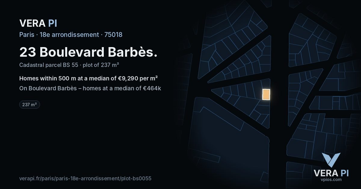 23 Boulevard Barbès, 18e arrondissement at night – the plot lit, the parcels around coloured by the prices near them