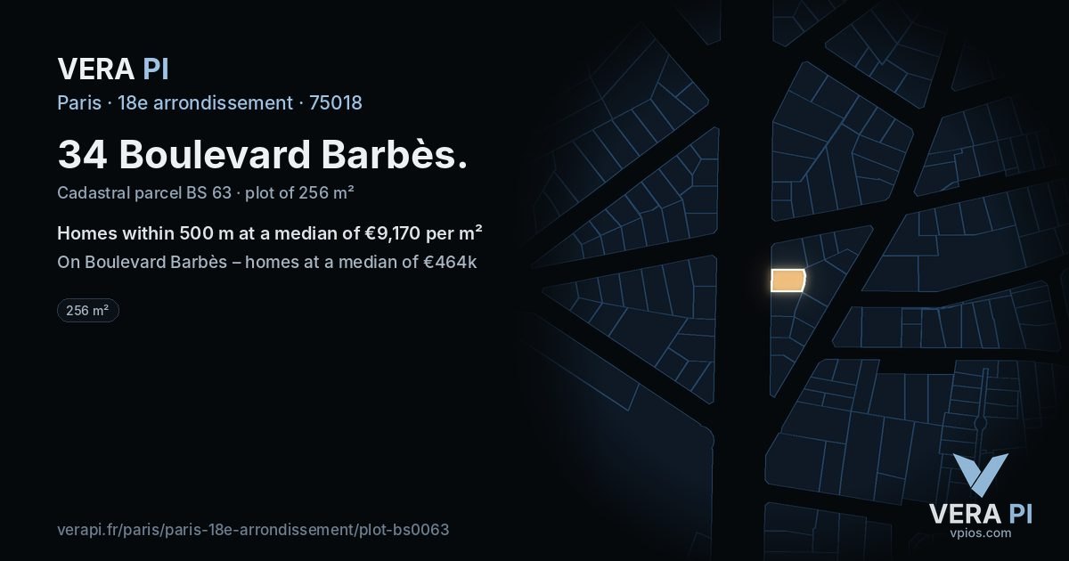 34 Boulevard Barbès, 18e arrondissement at night – the plot lit, the parcels around coloured by the prices near them