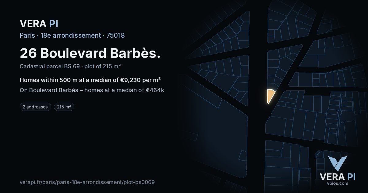26 Boulevard Barbès, 18e arrondissement at night – the plot lit, the parcels around coloured by the prices near them
