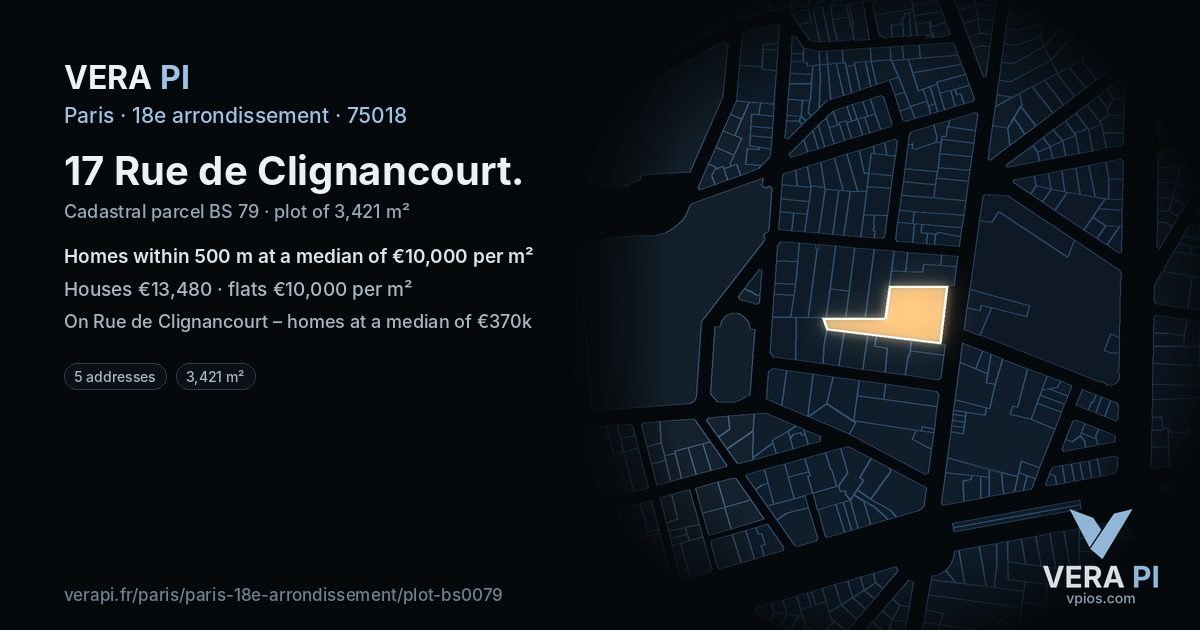 17 Rue de Clignancourt, 18e arrondissement at night – the plot lit, the parcels around coloured by the prices near them