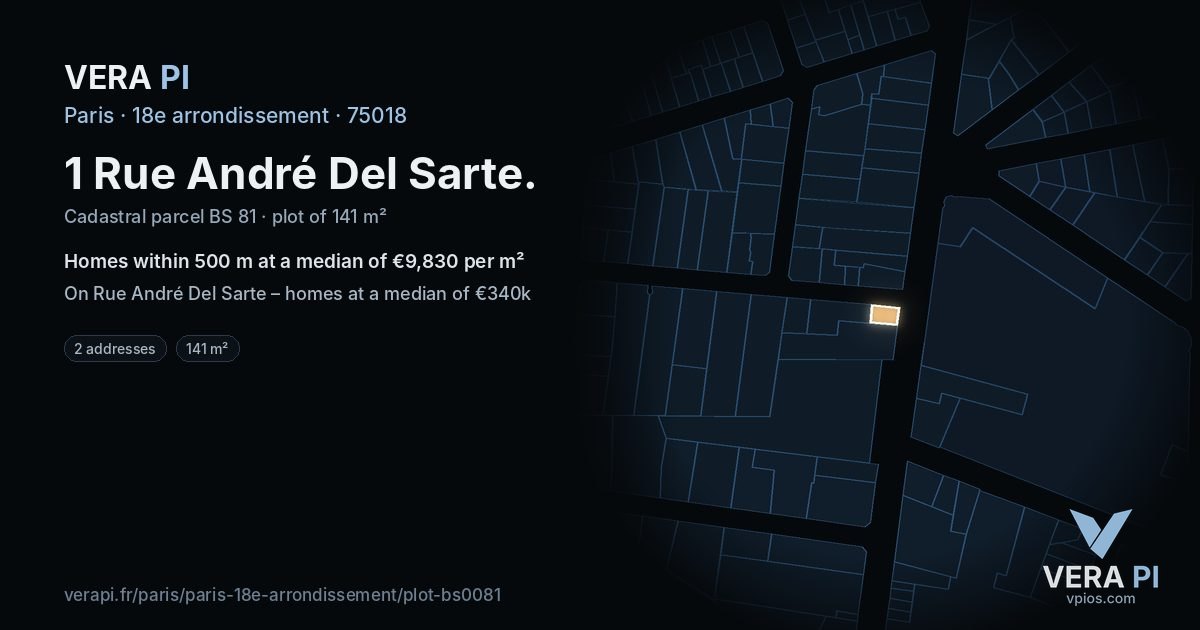 1 Rue André Del Sarte, 18e arrondissement at night – the plot lit, the parcels around coloured by the prices near them